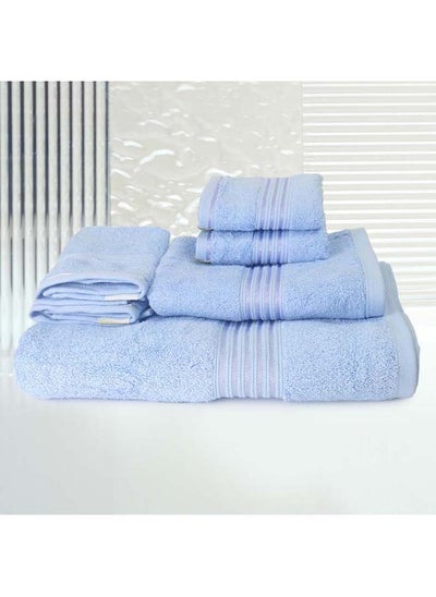 اشتري 6 Pcs Events Dyed Towel Set 550 GSM 100% Cotton Terry Viscose Border 1xBath Towel 75x145cm 1xHand Towel 50x90cm 2xBaby Towel 30x50cm & 2xFace Towel 33x33cm Blue Color في الامارات