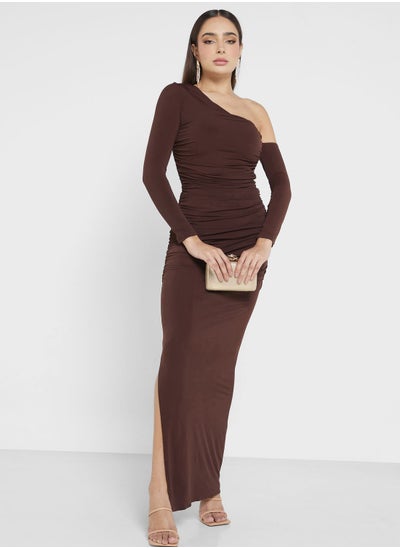 Buy One Shoulder Bodycon Dress With Slit in UAE