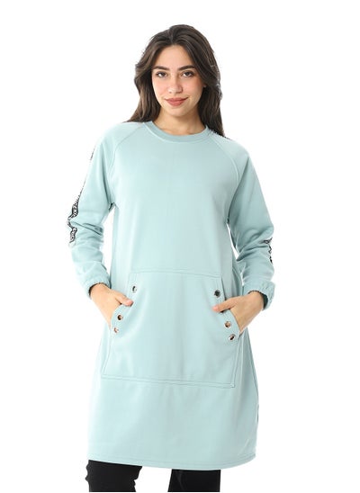 Buy Women Long Closed Hoodie With Tape On Sleeves in Egypt