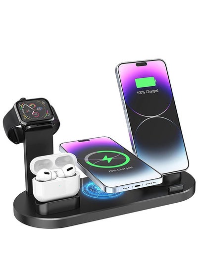 Buy wireless charging station 4 in 1 - for multiple devices - Wireless charger Compatible for All Smart Watches, AirPods, earbuds, iPhone and all android Phones in UAE