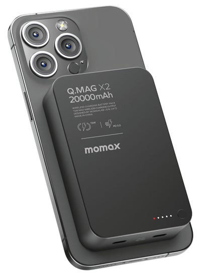 اشتري Momax Q.Mag X2 20000 mAh Magnetic Wireless Battery Pack [2nd Generation] USB-C Up to 35W PD output - Black في الامارات