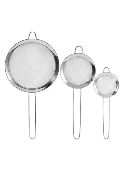 Buy Tea Strainers Set Fine Mesh Sieve with Long Handle Kitchen Colander Filter No Sharp Edges Small Medium Large Sizes for Tea Coffee Powder in UAE