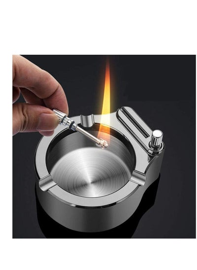 Buy Retro Metal Ashtray Ten Thousand Match Lighter Multifunction Ashtray for Men Gifts Home Office Decoration (Black Silver) in Saudi Arabia