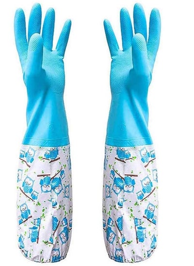 Buy 1 Pair of Rubber Gloves for Pond Gutter Drain Cleaning   Long Arm   One Size – Blue Pattern Pond Gloves Antiskid Long Rubber Gloves Drain Gloves Long Sleeve Waterproof Gloves in UAE