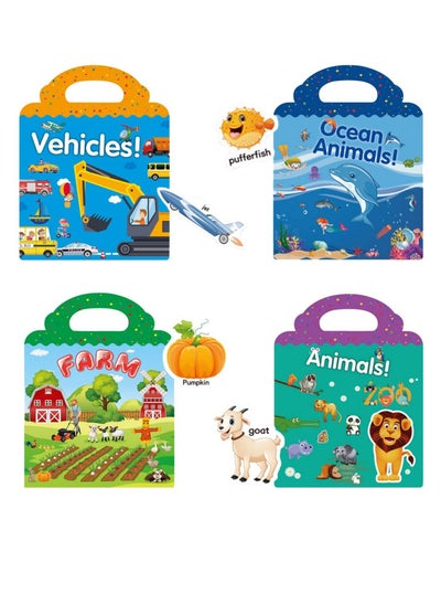 Buy Reusable Stickers Book 4 Set Sticker Activity Books Learning Toys in Saudi Arabia