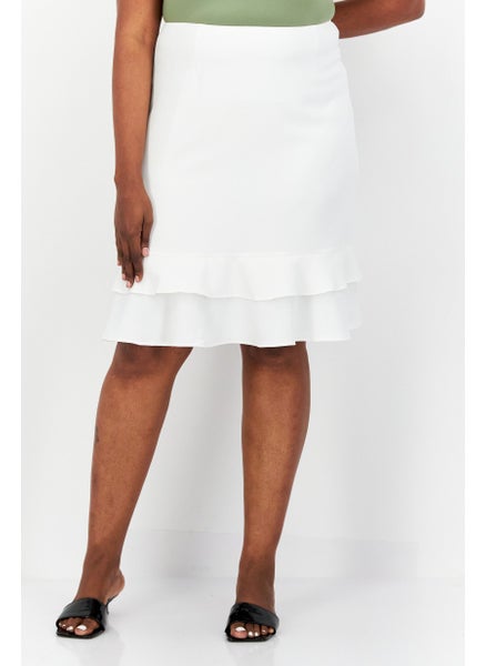 Buy Women Plus Size Solid Midi Skirt, White in UAE