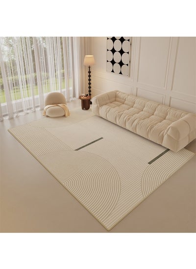 Buy Simple Cream Large Area Fluffy Rug Carpet 240X360 CM  (Three Proof Cotton Based Loop Velvet) in UAE