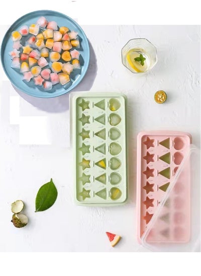 Buy 2 pcs Ice Box Mold with Lid, Pink/Green Silicone Ice Box in Saudi Arabia