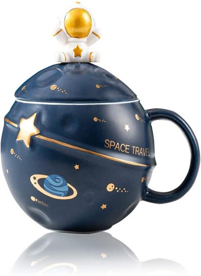 Buy Astronaut Cup Space Embossed Planet Mug, Ceramic Coffee Mug with Lid and Spoon, Suitable for Coffee, Tea, Milk, etc. in UAE