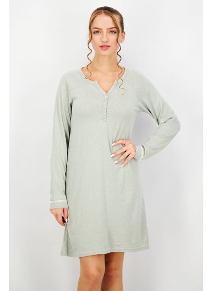 اشتري Women Split Neck Solid Sleepwear Dress, Grey في السعودية