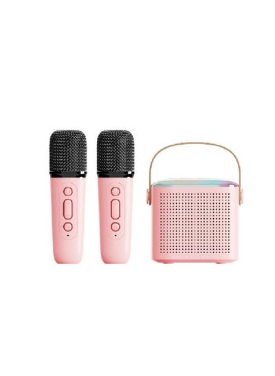 Buy Portable Bluetooth Karaoke Speaker with 2 Wireless Microphones for Home Enjoyment Party Pink in Saudi Arabia