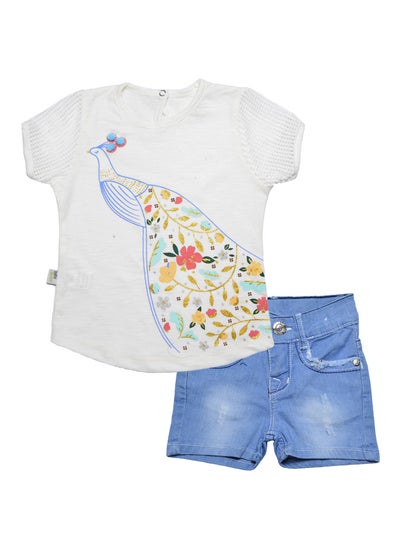 اشتري peacock Baby set with Print T-Shirt And Shorts White في مصر