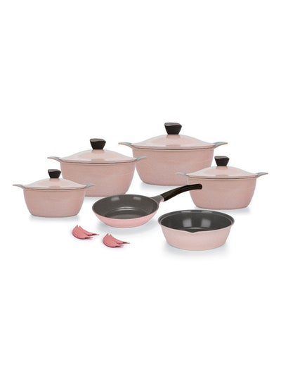 Buy 14Pieces Cookware Set Pot 18 - 20 - 24 - 28 - Frying pan 24 - Tray 26 + 4 silicone hot pot holder -Pink in Egypt