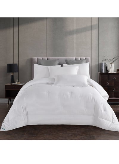 Buy Comforter Set 4-Pcs Single Size Hotel Style Thin Striped Bed Set Fits 140x200 Cms (350 GSM) With Down Alternative Filling,White in UAE