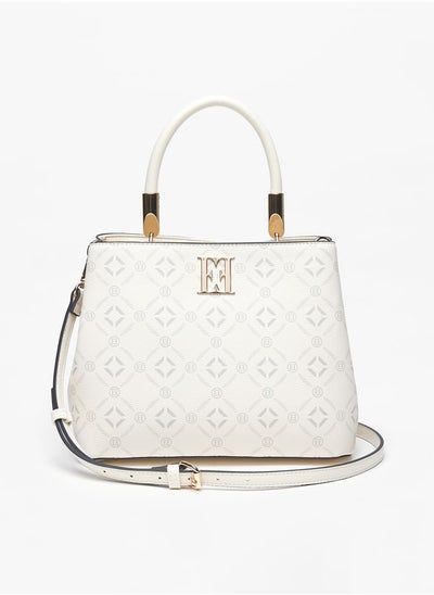 اشتري Women's All-Over Monogram Print Shoulder Bag with Top Handles and Detachable Strap في الامارات