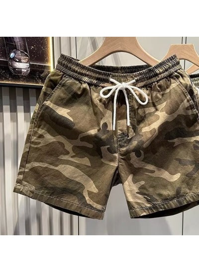 اشتري Casual Loose Straight-Leg Camo Shorts Khaki في الامارات