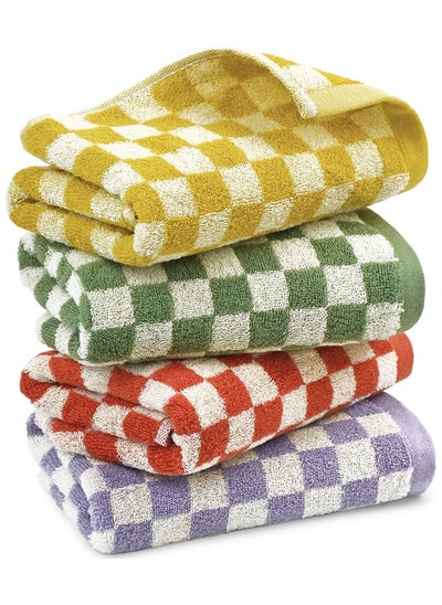 Buy SYOSI Checkered Cotton Towels, Cotton Face Hand Towels Soft Absorbent for Bathroom, Spa, Gym, Kitchen, 4 Pcs Soft Cotton Hand Towel Set Checkered, 13 x 29 Inches, 4 Colors in Saudi Arabia