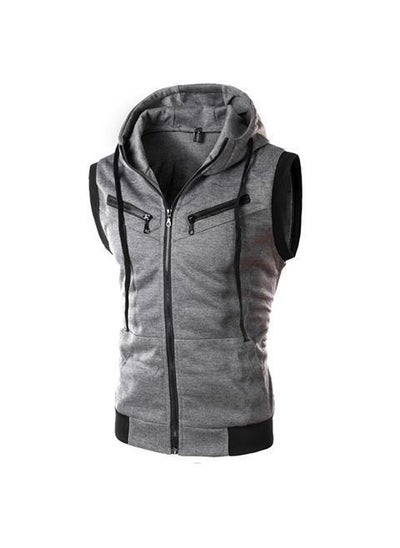 Buy Trendy Hooded Sleeveless Vest Men Casual Slim Fit SolidDark gray Dark gray in Saudi Arabia