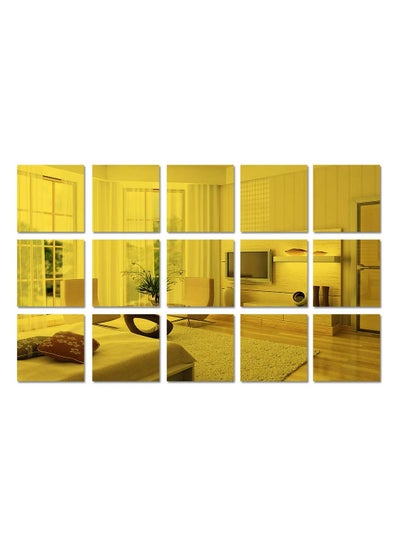 Buy Square Acrylic Mirror Sticker Sheet, 15Pieces 6in Self Adhesive Mirror Wall Decor, Non Glass Mirror Tiles Mirror Stickers for Wall for Bathroom Living Room Bedroom (Gold) in Saudi Arabia