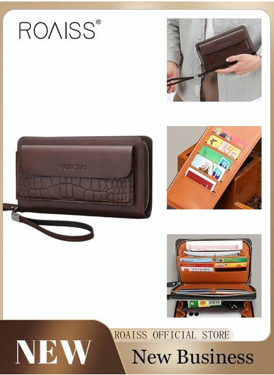 Buy Men's Clutch Bag Large Capacity Multi-Card Business Casual Clutch Bag Crocodile Pattern Long Line Bag Clutch in Saudi Arabia