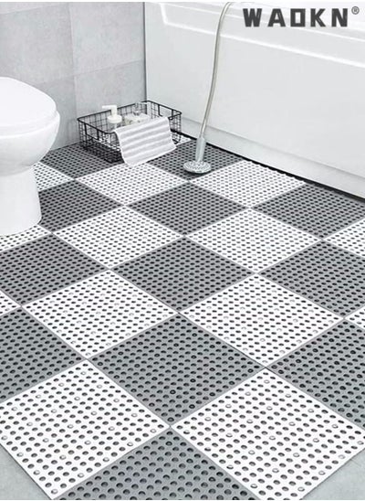 Buy 12 Pack Interlocking Non Slip Drainage Floor Tiles, 30 X 30 cm Soft PVC Bath Shower Floor Mat, Drainage Holes for Bathroom, Kitchen, Pool, Balcony Wet Areas (Ordinary 6pcs Gray+6pcs White) in Saudi Arabia