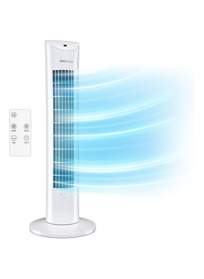 Buy Oscillating 30 Inch Tower Fan With Ultra Powerful 60W Motor Remote Control 7.5 Hour Timer And 3 Cooling Fan Modes For Home And Office 30" Tower Fan White in UAE