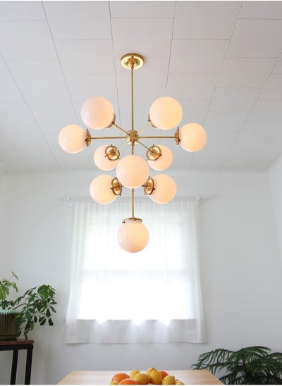 Buy Chandelier of 10 shades of white glass, three layers, in a beautiful golden color in Egypt