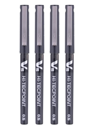 اشتري 4-Piece Hi-tecpoint V5 Fine Rollerball Pen Black Ink في الامارات