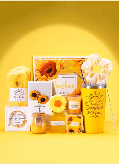 Buy Gifts Basket for Women - Sunflower  Gift Box Set Contains 13 Items Inspirational Gift,Get Well Soon Gifts Basket ,Relaxing Spa Care Package for Women Friendship,Friend Gifts for Women in UAE