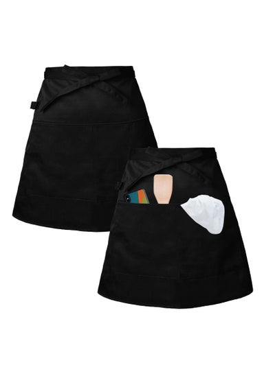 اشتري Waist Apron, Black Half Aprons Short Cloth Aprons Men and Women Waitress Apron for Home Kitchen Restaurant Work Bistro Gardening Chef Waiter Cooking and Baking (2 Packs) في الامارات