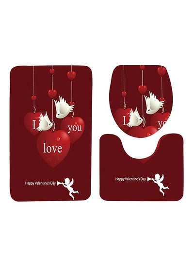 Buy 3-Piece Birds Printed Anti Skid Toilet Mat Set Red/White One Size in Saudi Arabia