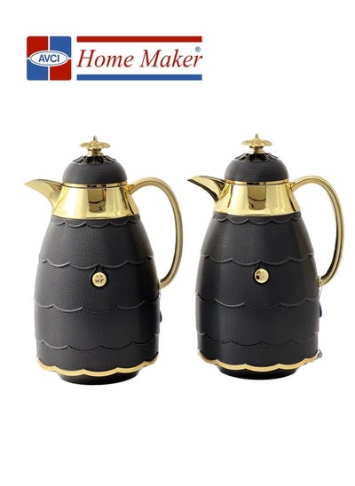 Buy 2-Piece  Tea & Coffee Flask Black / Gold in UAE