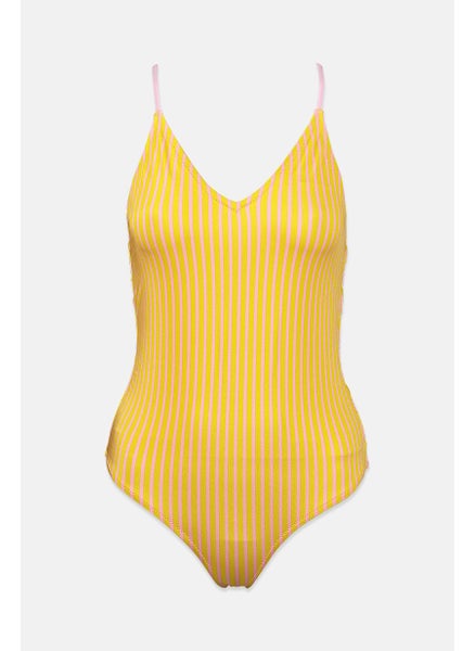 اشتري Women Stripe Sleeveless One Piece, Pink and Yellow في السعودية