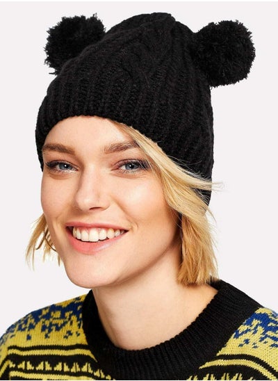 Buy Pom Pom Ear Knit Beanie Hat in UAE