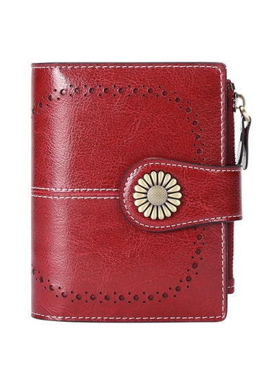 Buy Women's Leather Small Compact RFID Shield Credit Card Bag Wallet with Zip Pocket in UAE