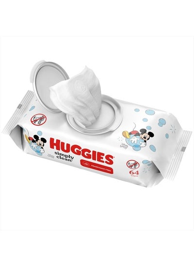 Buy Huggies Simply Clean Fragrance-Free Baby Wipes, Unscented Diaper Wipes, 1 Flip-Top Pack (64 Wipes Total) in UAE