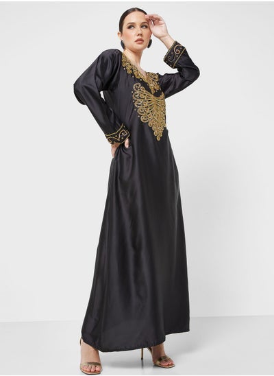 Buy Embellished V- Neck Jalabiya in UAE