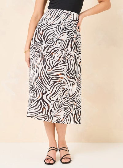 Buy Zebra Print Mid Rise Midi Skirt in Saudi Arabia