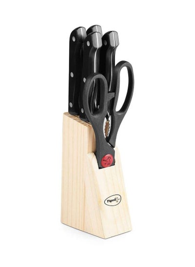 اشتري Holder Shears Kitchen Knifes 6 Piece Set With Wooden Block Stainless Steel في الامارات