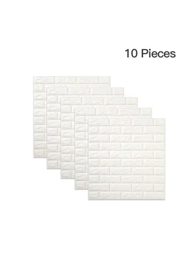 Buy 10-Piece 3D Foam Bricks Wallpaper Set White in UAE