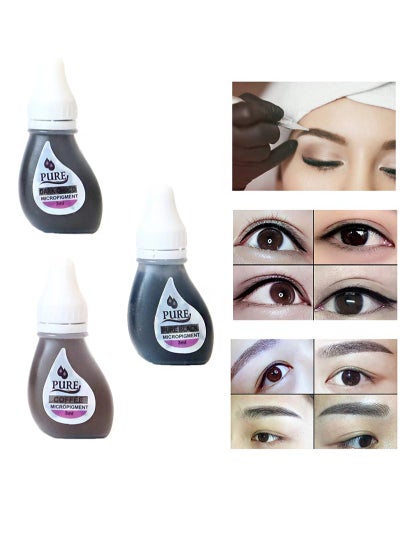 Buy 3 Color Permanent Makeup Tattoo Ink Makeup Pigment Liquid Safe Tattoo Supply Professional Eyebrow Eyeliner Microblading Embroidery Ink (3ml, Pure Black+Coffee+Dark Choco) in Saudi Arabia