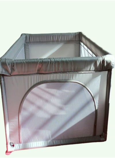 Buy A playpen for children comes in gray. Its design is rectangular and appears sturdy and stable. It features transparent mesh sides, allowing for clear visibility of the child from the outside, and also provides good ventilation. in Saudi Arabia