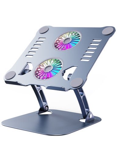 Buy Laptop Stand Height Adjustable with RGB Fan, Foldable Made of Aluminium Alloy, Ventilated Notebook Holder Ergonomic Compatible with All Laptops 10-17 Inches in Saudi Arabia