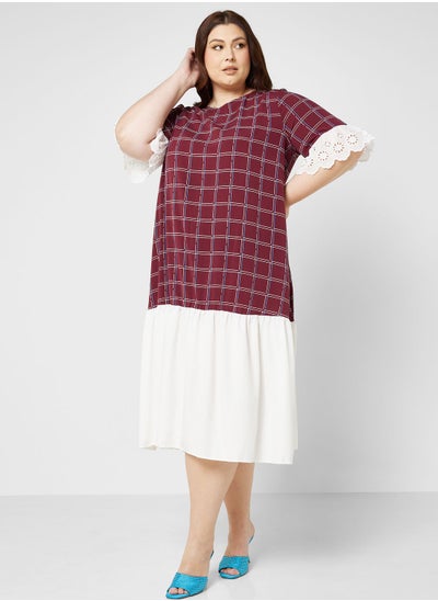 Buy Colourblock Check Detail Dress in Saudi Arabia