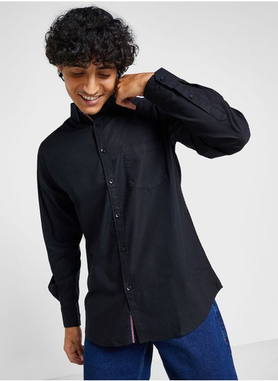 Buy Cotton-Elastane Casual Single Pocket Shirt in UAE