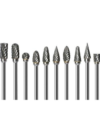 اشتري 10Pcs Double Sided Carbide Burr Set 1/8" (3mm) Shank, 1/4" Bit Head Length Tungsten Steel for Wood Carving Metal Working and Polishing في الامارات