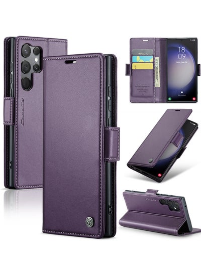 Buy Flip Wallet Case For Samsung Galaxy S23 Ultra, [RFID Blocking] PU Leather Wallet Flip Folio Case with Card Holder Kickstand Shockproof Phone Cover (Purple) in Egypt