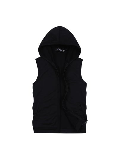 اشتري 2023 foreign trade summer new mens solid color slim hooded vest plus size fashion casual sports cardigan jacketBlack Black في الامارات