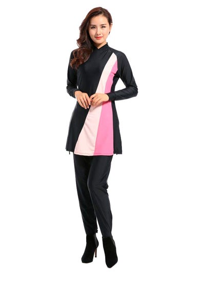 اشتري Soft Breathable Long Sleeve Swimsuit With Hijab Black/White/Pink في الامارات