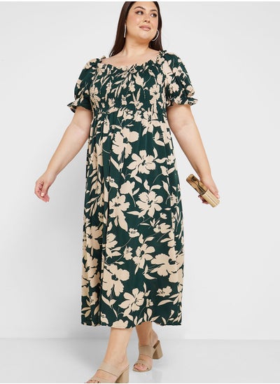 Buy Printed Puff Sleeve Fit & Flare Dress in Saudi Arabia